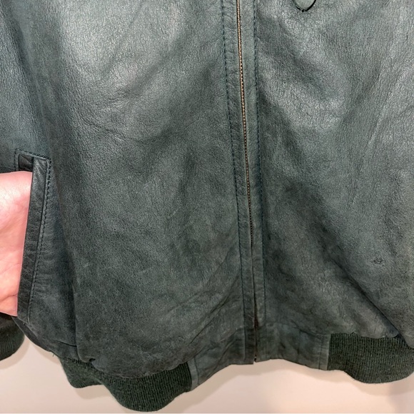 Vintage Angelo Litrico Authentic Dark Green Cowhide Leather Bomber Jacket Sz L - Picture 4 of 13